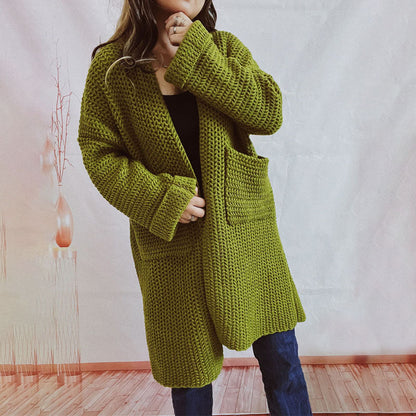 Damen Lange Winter Lässige Strickjacke
