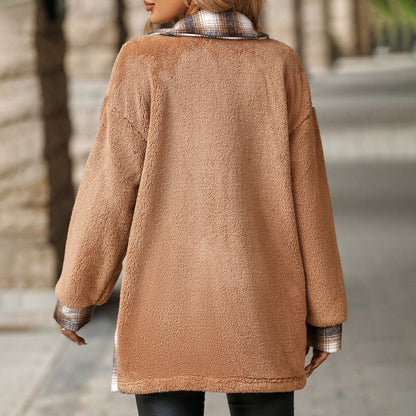 Damen Winter Karierter Lässiger Mantel