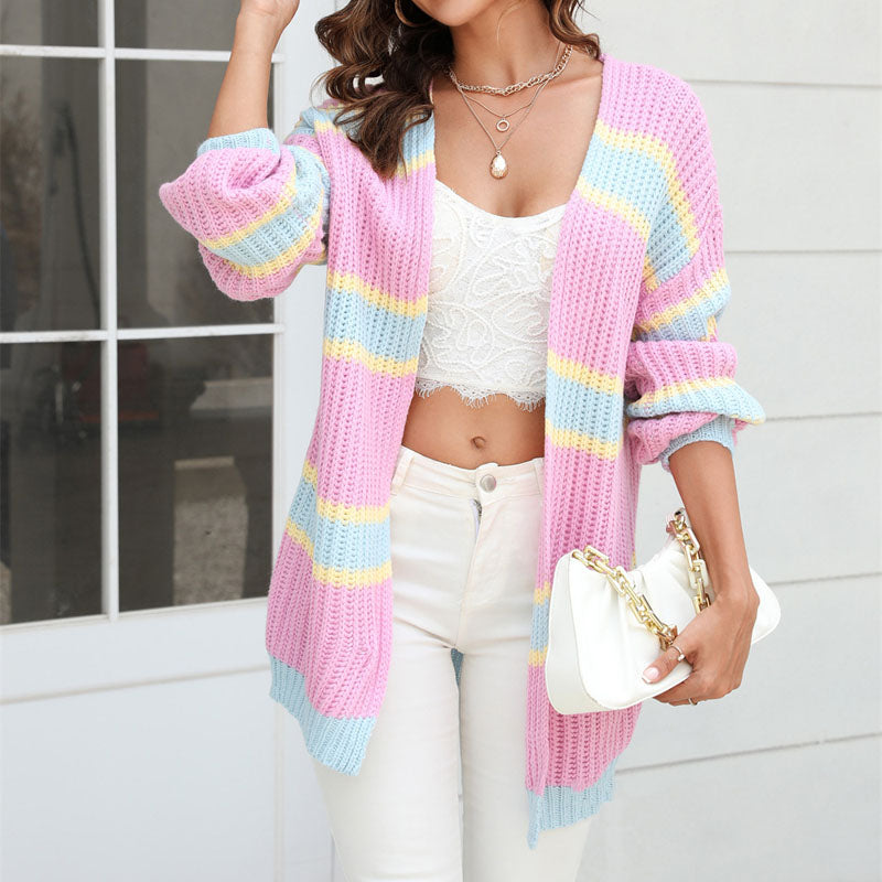 Damen Gestreift Lässige Mode Strickjacke