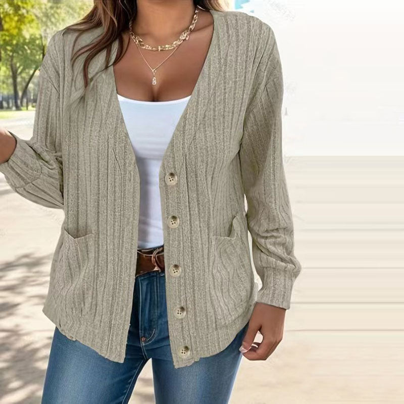 Ella | Damen Lässige Strickjacke | V-Ausschnitt