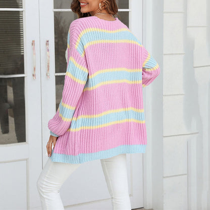 Damen Gestreift Lässige Mode Strickjacke