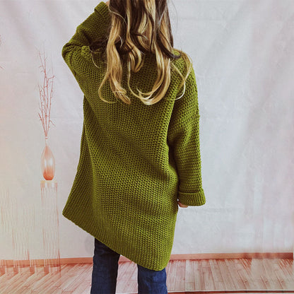 Damen Lange Winter Lässige Strickjacke