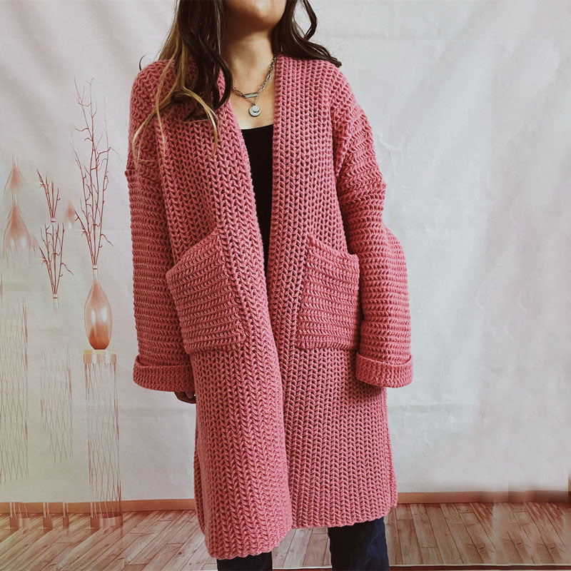 Damen Lange Winter Lässige Strickjacke