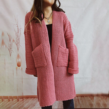 Damen Lange Winter Lässige Strickjacke
