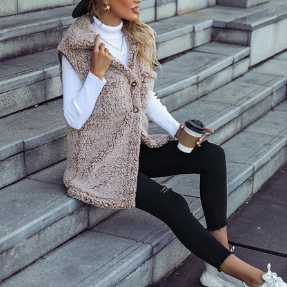 Damen Plüsch Lässig Ärmellos Strickjacke