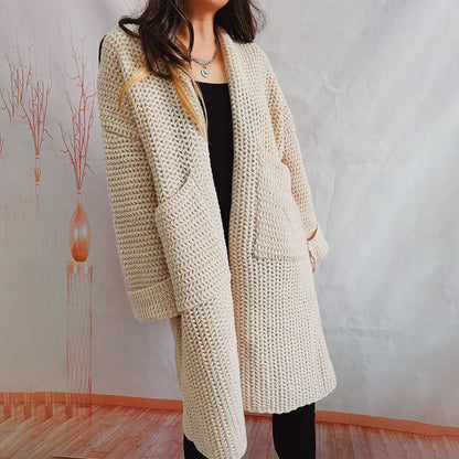Damen Lange Winter Lässige Strickjacke