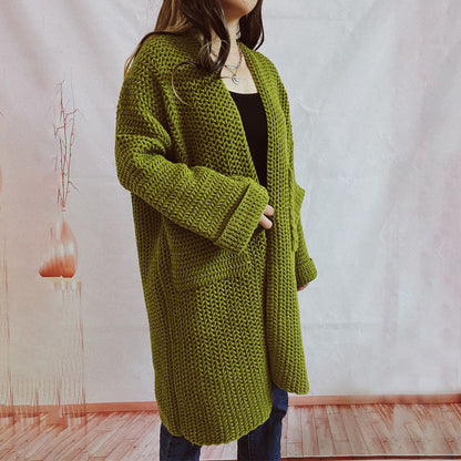 Damen Lange Winter Lässige Strickjacke