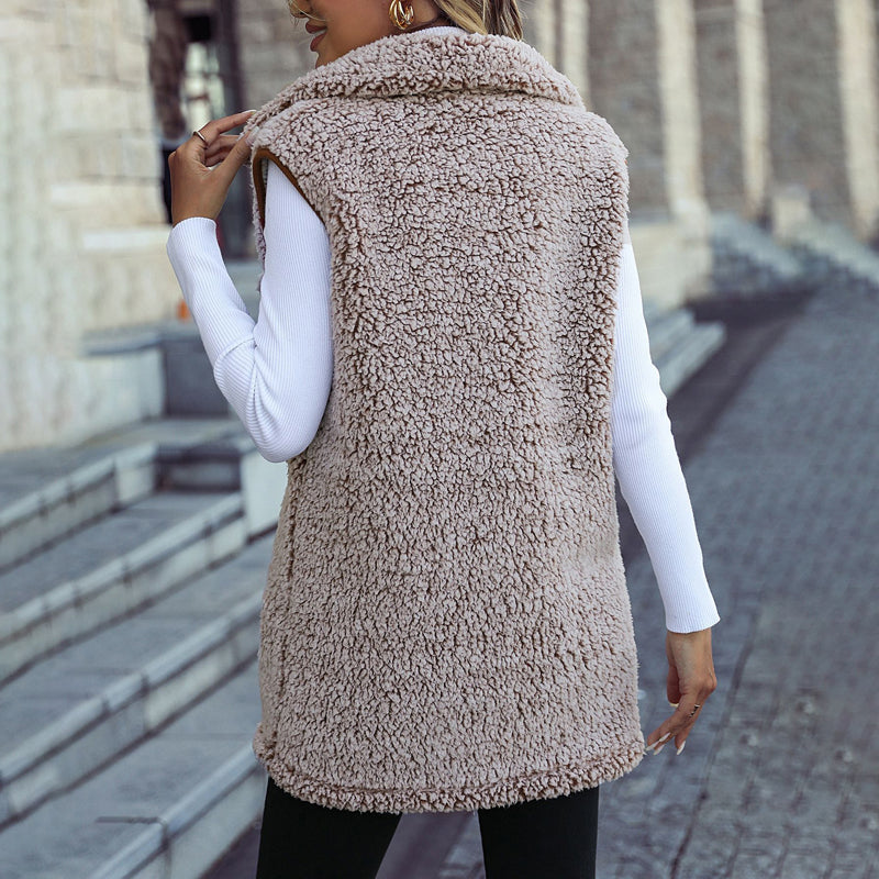 Damen Plüsch Lässig Ärmellos Strickjacke