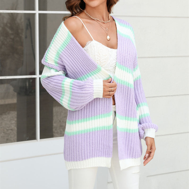Damen Gestreift Lässige Mode Strickjacke