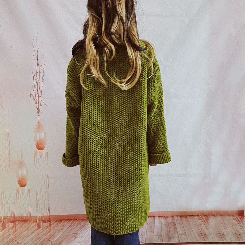 Damen Lange Winter Lässige Strickjacke