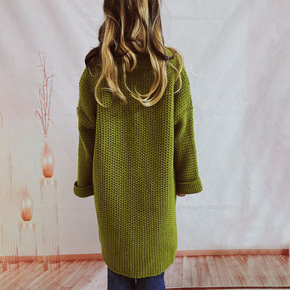 Damen Lange Winter Lässige Strickjacke