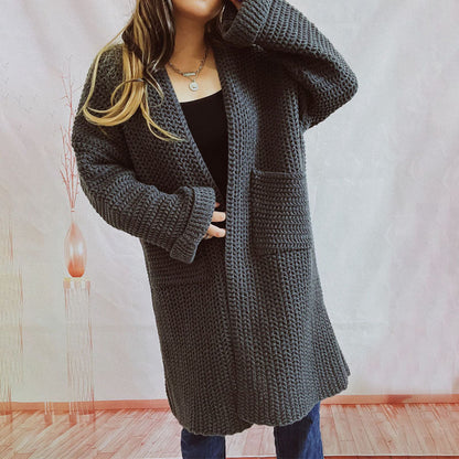 Damen Lange Winter Lässige Strickjacke