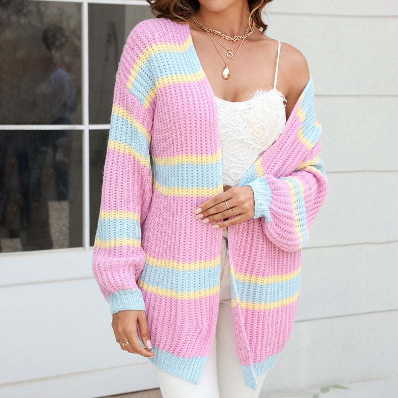 Damen Gestreift Lässige Mode Strickjacke