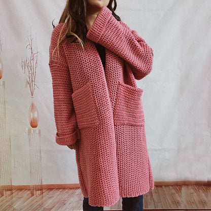 Damen Lange Winter Lässige Strickjacke