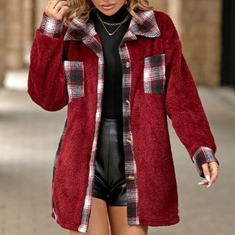 Damen Winter Karierter Lässiger Mantel