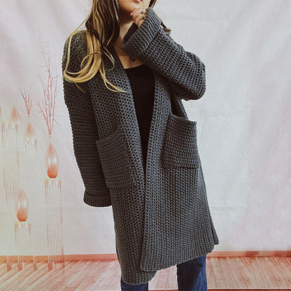 Damen Lange Winter Lässige Strickjacke