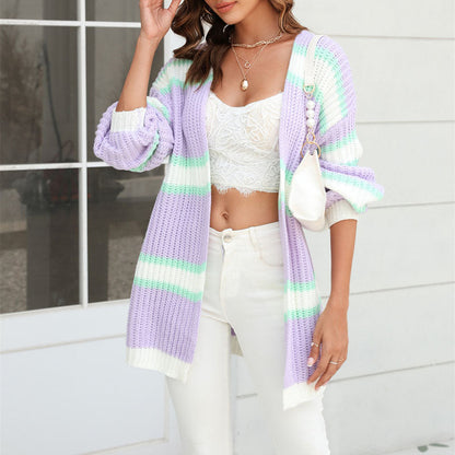 Damen Gestreift Lässige Mode Strickjacke