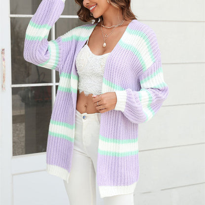 Damen Gestreift Lässige Mode Strickjacke