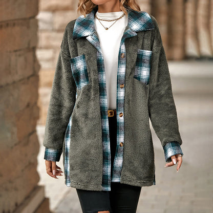 Damen Winter Karierter Lässiger Mantel