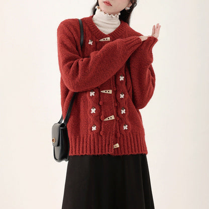Damen Winter Warme Weich Strickjacke