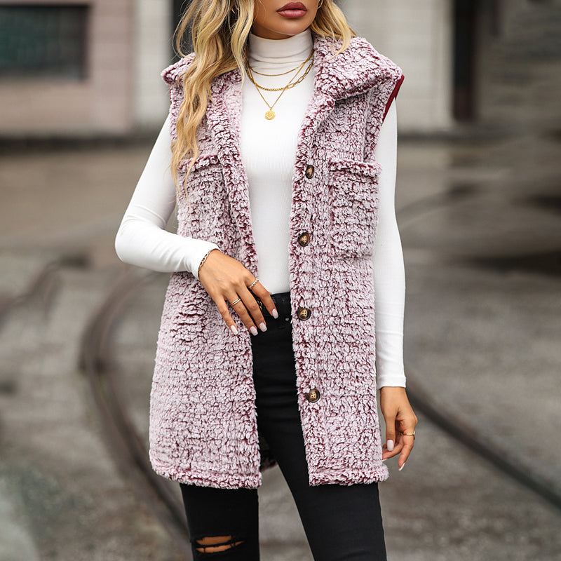 Damen Plüsch Lässig Ärmellos Strickjacke