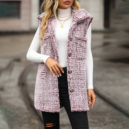 Damen Plüsch Lässig Ärmellos Strickjacke