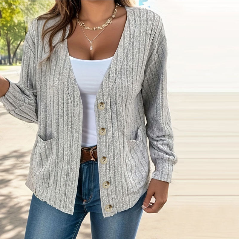 Ella | Damen Lässige Strickjacke | V-Ausschnitt