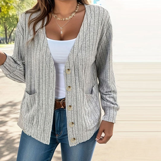Ella | Damen Lässige Strickjacke | V-Ausschnitt