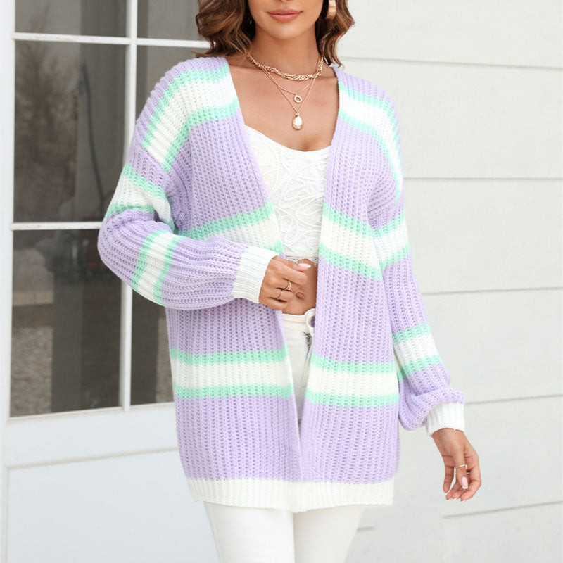 Damen Gestreift Lässige Mode Strickjacke