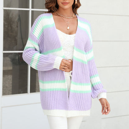 Damen Gestreift Lässige Mode Strickjacke