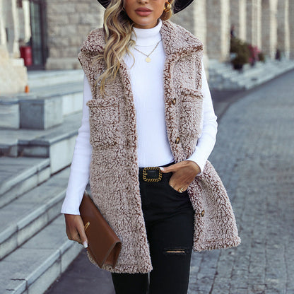 Damen Plüsch Lässig Ärmellos Strickjacke