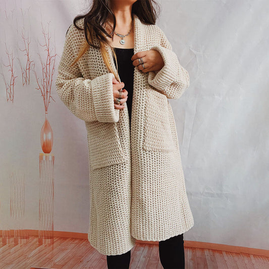 Damen Lange Winter Lässige Strickjacke
