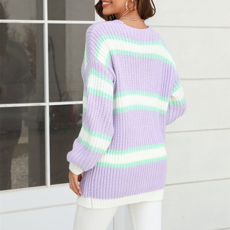 Damen Gestreift Lässige Mode Strickjacke