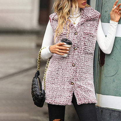 Damen Plüsch Lässig Ärmellos Strickjacke