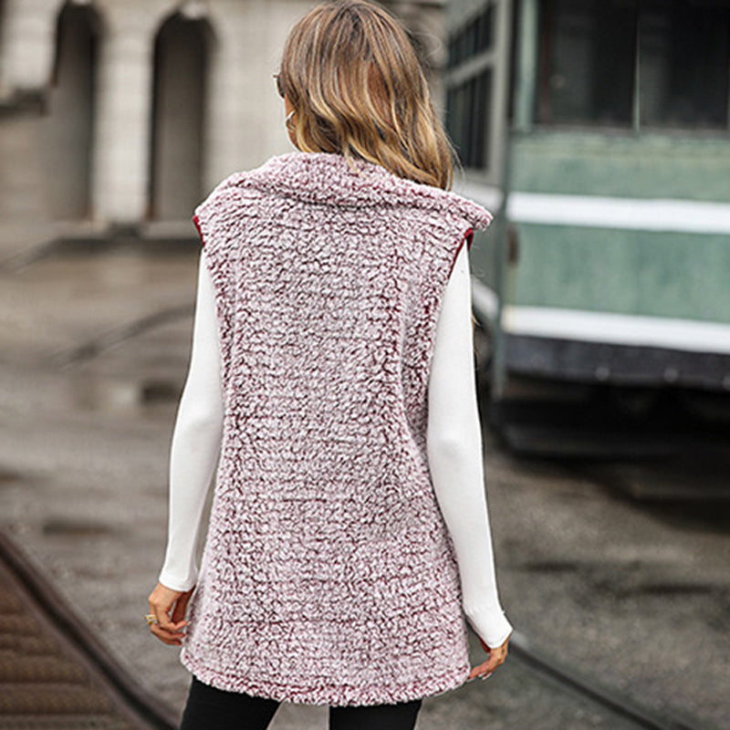 Damen Plüsch Lässig Ärmellos Strickjacke