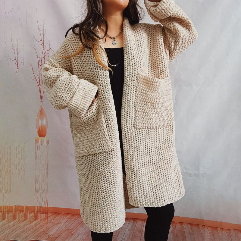 Damen Lange Winter Lässige Strickjacke