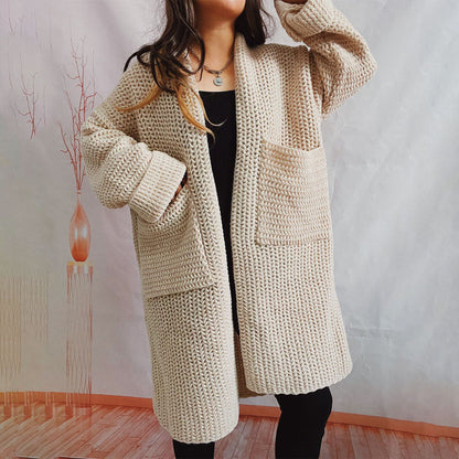 Damen Lange Winter Lässige Strickjacke
