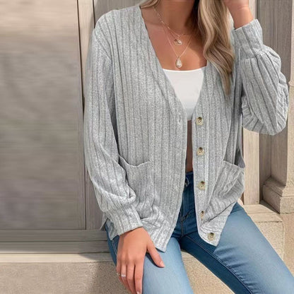 Ella | Damen Lässige Strickjacke | V-Ausschnitt