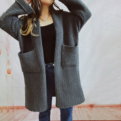 Damen Lange Winter Lässige Strickjacke