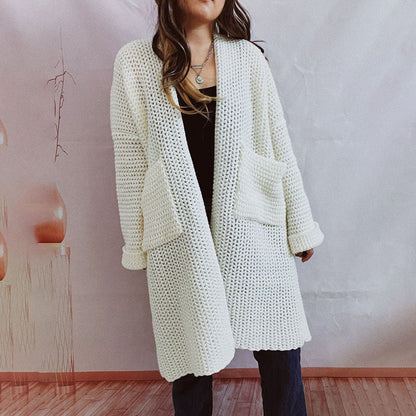 Damen Lange Winter Lässige Strickjacke