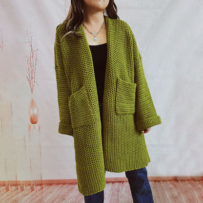 Damen Lange Winter Lässige Strickjacke