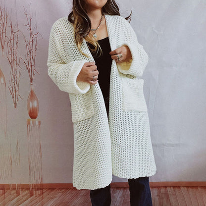 Damen Lange Winter Lässige Strickjacke