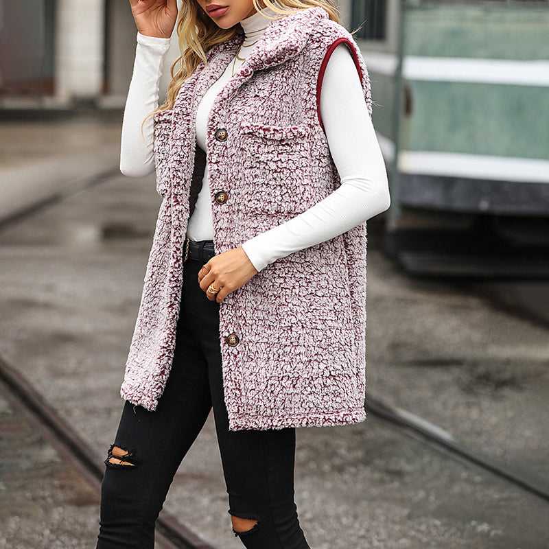 Damen Plüsch Lässig Ärmellos Strickjacke