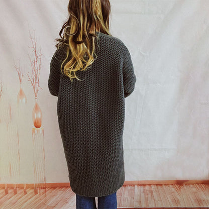 Damen Lange Winter Lässige Strickjacke