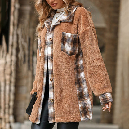 Damen Winter Karierter Lässiger Mantel