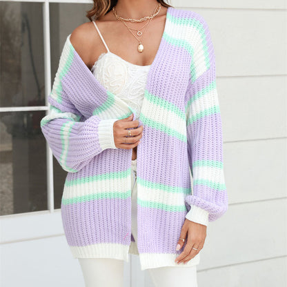 Damen Gestreift Lässige Mode Strickjacke