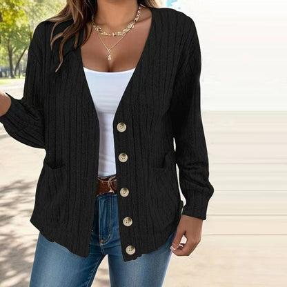 Ella | Damen Lässige Strickjacke | V-Ausschnitt