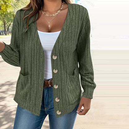 Ella | Damen Lässige Strickjacke | V-Ausschnitt