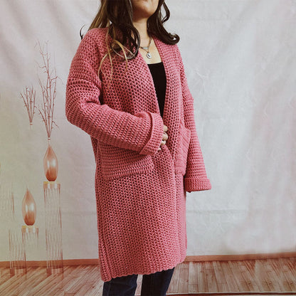 Damen Lange Winter Lässige Strickjacke
