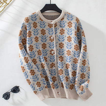 Damen Warme Blumenmuster Lässiges Strickjacke